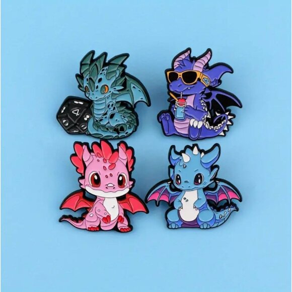 Jewelry - Lapel Pin Metal Enamel Baby Dragons Brooch Set